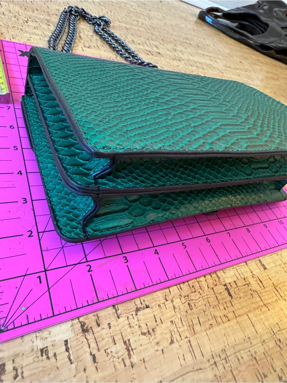 Green Snake-Embossed Chain Shoulder Bag - Picture 3 of 9